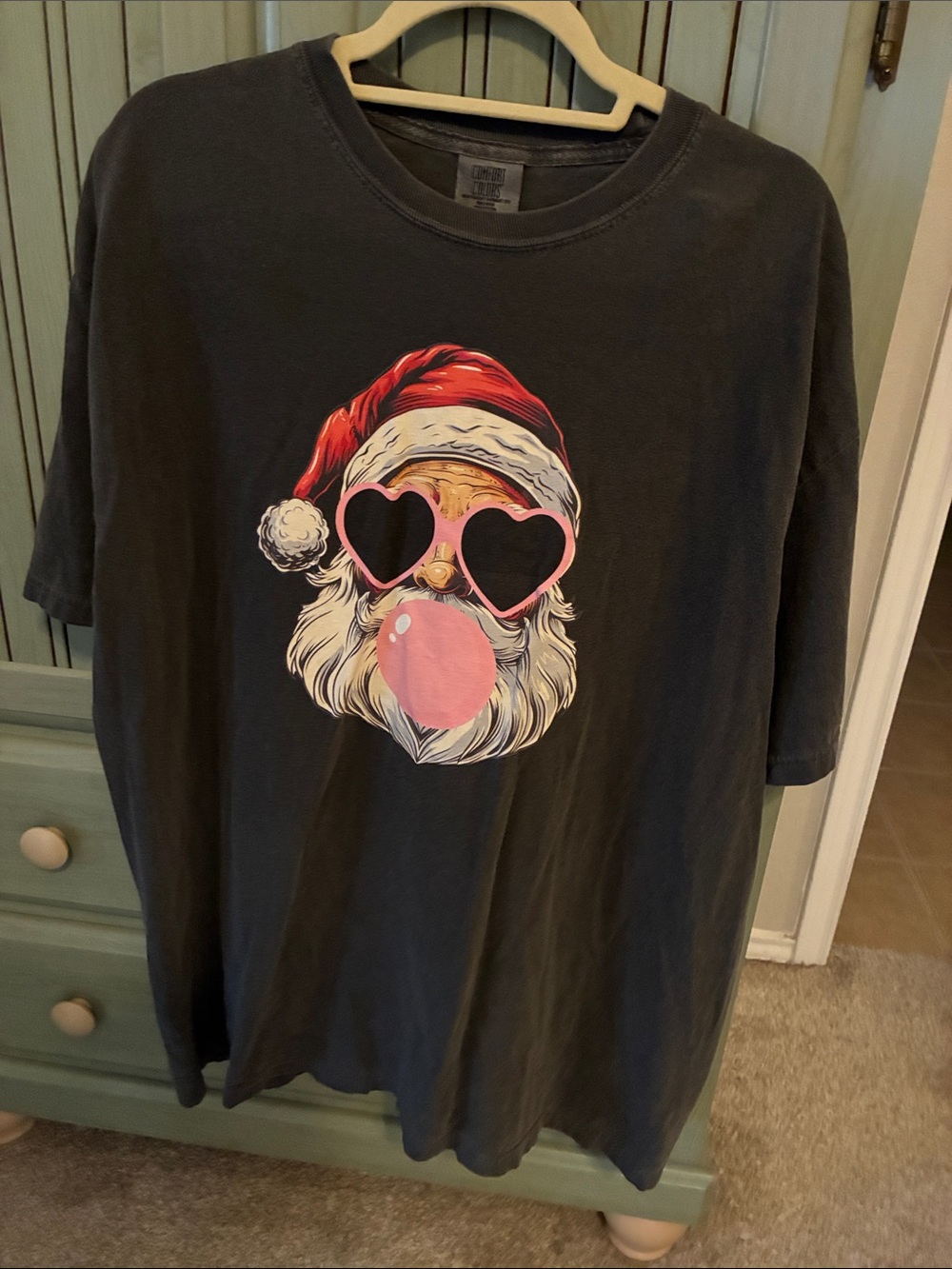 Comfort Colors Holiday Santa Graphic Tee - Black with Pink Accents